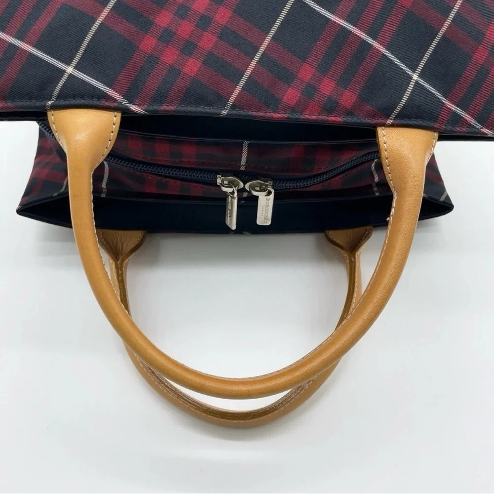 Auth Burberry Nova Check Blue Label Canvas Leather Black Red Handbag